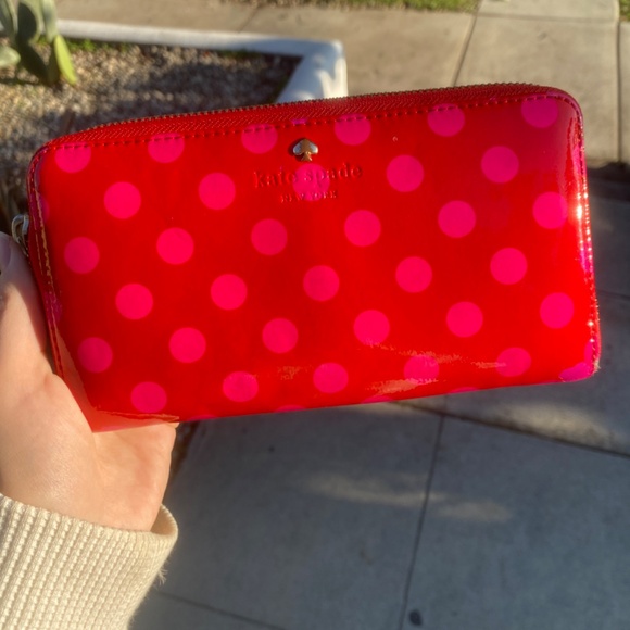 Kate Spade Red & Pink Polka Dot Wallet - Picture 1 of 6